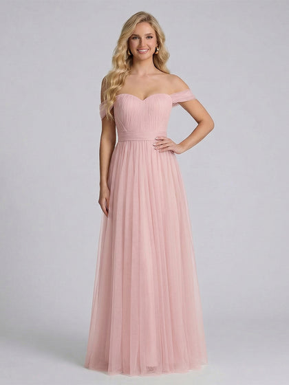 Robe de demoiselle d'honneur trapèze/princesse à épaules dénudées, manches courtes et décolleté cœur, avec nœud papillon