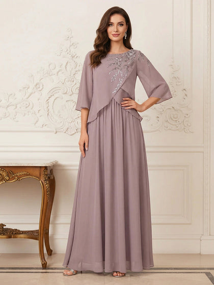Ligne A/Princesse Demi-manches Scoop La Longueur du Sol Robes Mère de la Mariée avec Appliques & Paillettes