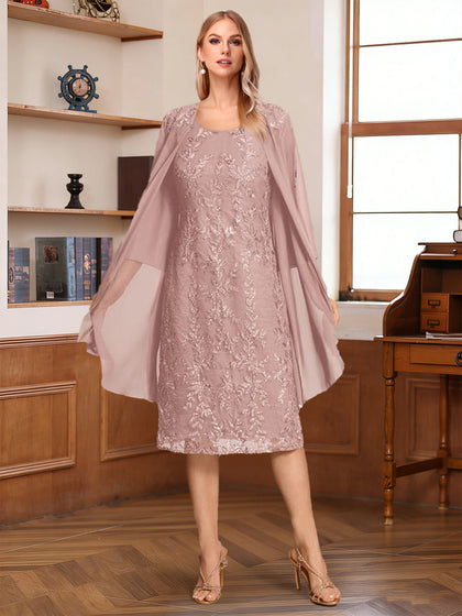 Ligne A/Princesse Scoop 3/4 Manches Longueur de Thé Robes Mère de la Mariée avec Appliques & Paillettes