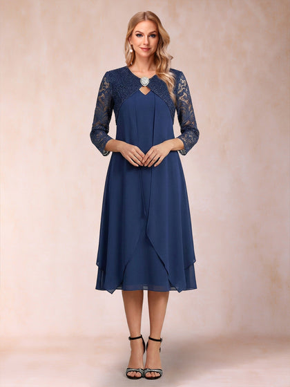 Gaine/Colonne 3/4 Manches Asymétrique Robes Mère de la Mariée avec Dentelle & Strass