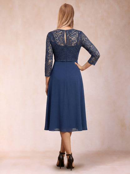 Robe de la mère de la mariée fourreau asymétrique, manches 3/4, dentelle et strass