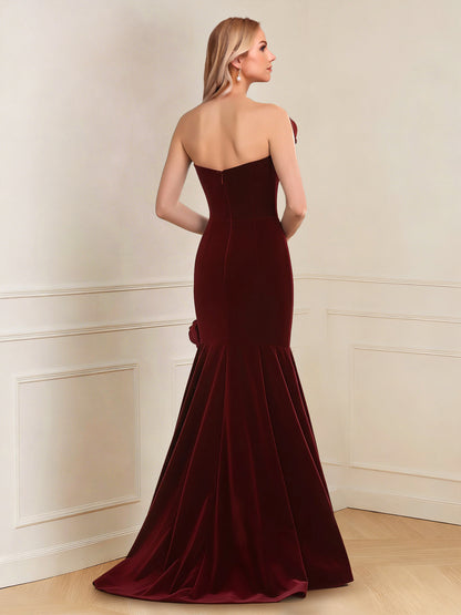 Robe longue de la mère de la mariée sirène, décolleté cœur avec fleurs 3D