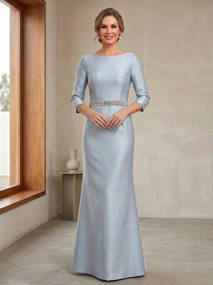 Gaine/Colonne Col Rond 3/4 Manches Robes Mère de la Mariée avec Perles & Ceinture