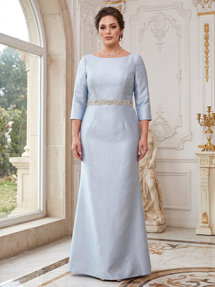 Gaine/Colonne Col Rond 3/4 Manches Robes Mère de la Mariée Grande Taille avec Perles & Ceinture