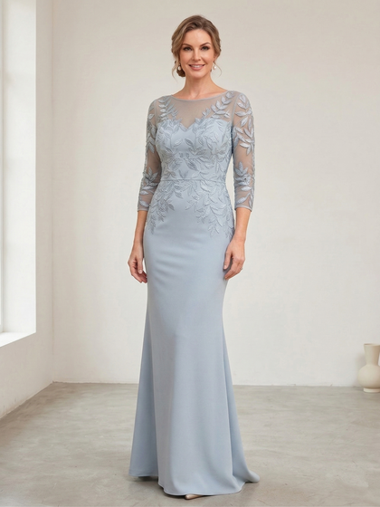 Trompette/Sirène Scoop 3/4 Manches La Longueur du Sol Robes Mère de la Mariée avec Broderie