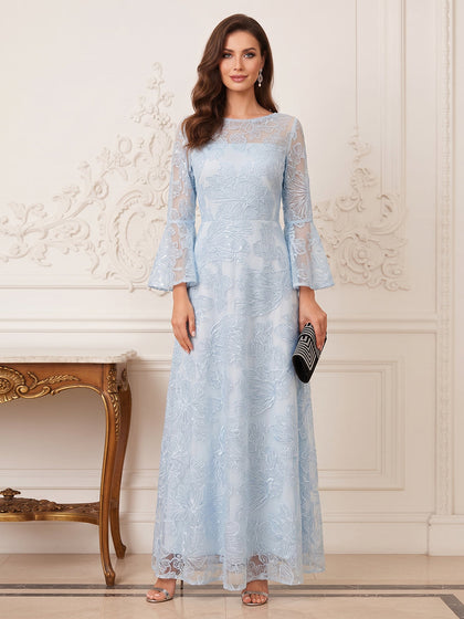 Ligne A/Princesse Scoop Manches Longues La Longueur du Sol Robes Mère de la Mariée avec Broderie