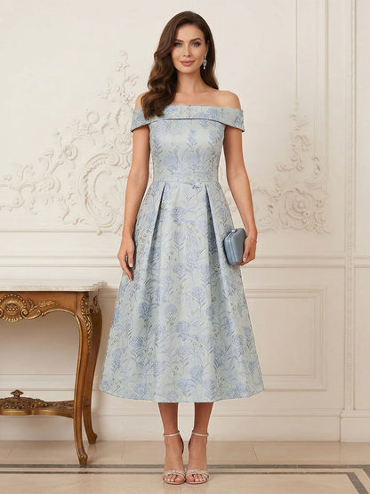Robe Mère de la Mariée Ligne A Épaules Dénudées Sans Manches Longueur Cheville Plissée