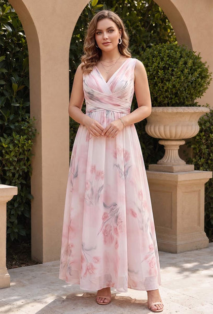 Ligne A/Princesse Col en V Sans Manches Longueur du sol Robes de Demoiselle d'Honneur Grande Taille avec Ruchée
