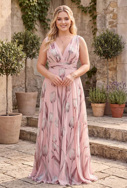 Ligne A/Princesse Col en V Sans Manches Longueur du Sol Robes de Demoiselle d'Honneur Grande Taille avec Ruchée