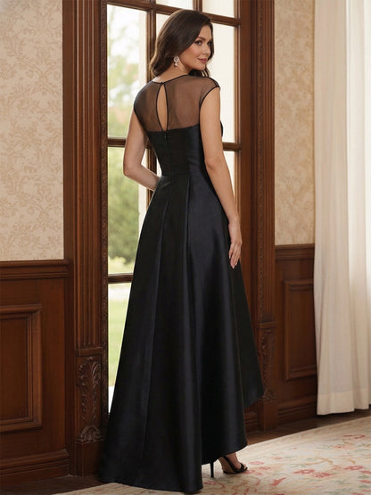 Robe Mère de la Mariée Ligne A Asymétrique Col Rond Sans Manches avec Fleurs 3D