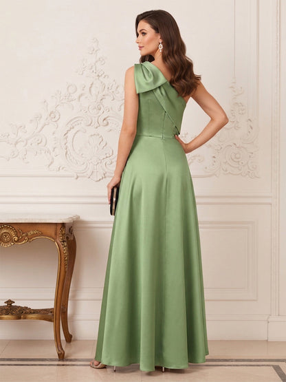 Robe Mère de la Mariée Fourreau Asymétrique Sans Manches Longueur au Sol avec Appliques & Nœud