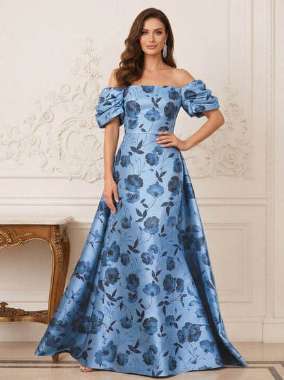 Robe Mère de la Mariée Ligne A Épaules Dénudées avec Traîne Balayage & Fleur