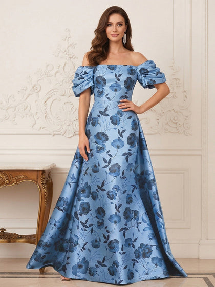 Robe Mère de la Mariée Ligne A Épaules Dénudées avec Traîne Balayage & Fleur