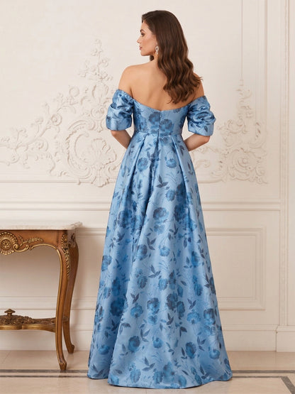 Robe Mère de la Mariée Ligne A Épaules Dénudées avec Traîne Balayage & Fleur