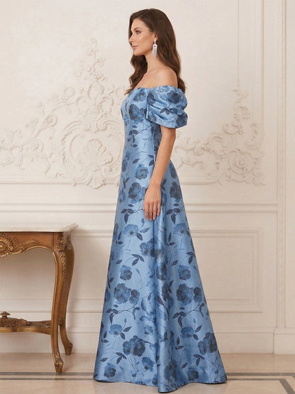Robe Mère de la Mariée Ligne A Épaules Dénudées avec Traîne Balayage & Fleur