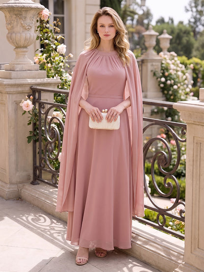 Robe Mère de la Mariée Ligne A/Princesse à Col Dégagé & Manches Papillon, Longueur Cheville with Fronces