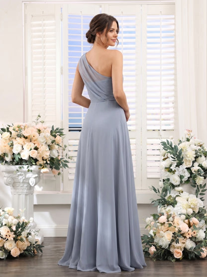 Gaine/Colonne Une Épaule Sans Manches La Longueur du Sol Robes de Demoiselle D'honneur avec Ruché