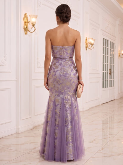 Robe de Soirée Trompette/Sirène Sans Bretelles, Longueur Sol with Détails Froncés