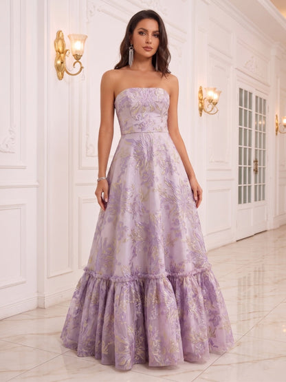 Robe de Soirée Ligne A/Princesse Sans Bretelles, Longueur Sol with Volants