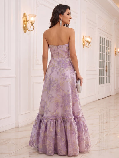 Robe de Soirée Ligne A/Princesse Sans Bretelles, Longueur Sol with Volants