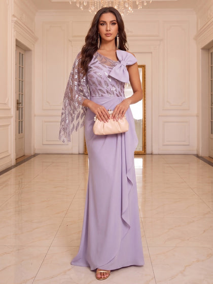 Trompette/Sirène Scoop Asymétrique Longueur du Sol Robes de Soirée avec Volants & Noeud Papillon