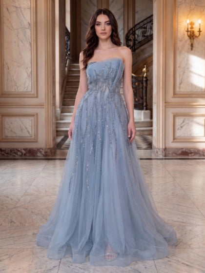 Ligne A/Princesse Sans Bretelles Sans Manches Longueur du Sol Robes de Soirée avec Appliqué & Perles