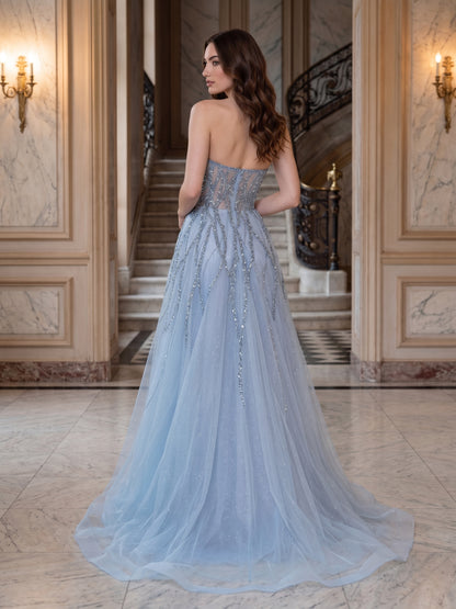 Robe de Soirée Ligne A/Princesse Sans Bretelles, Longueur Sol avec Appliques & Perles