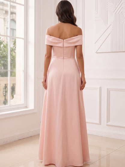 Robe de Soirée Ligne A/Princesse, Épaules Dénudées, Longueur Sol avec Volants & Plis