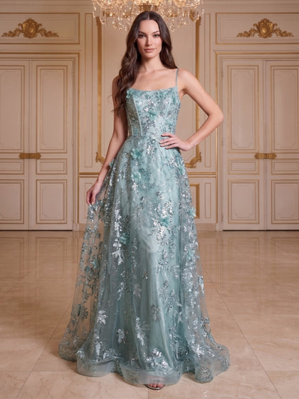 Ligne A/Princesse Bretelles Spaghetti Sans Manches Longueur du Sol Robes de Soirée avec Appliqué