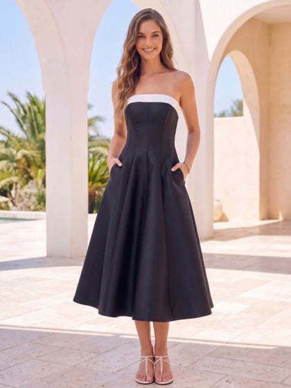 Ligne A/Princesse Sans Bretelles Sans Manches Longueur de Thé Robes de Cocktail avec Ruché