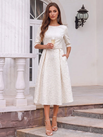 Ligne A/Princesse Scoop Demi-manches Longueur de Thé Robes de Cocktail avec Les Poches & Ceinture