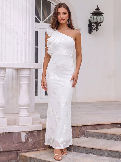 Gaine/Colonne Une Épaule Sans Manches Longueur de La Cheville Robes de Cocktail avec Froufrous & Appliqué