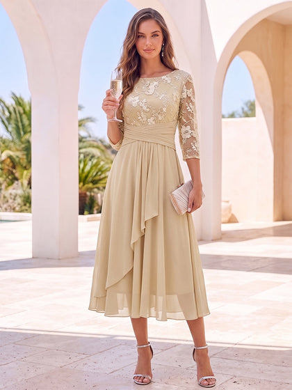 Ligne A/Princesse 3/4 Manches Col Rond Longueur de Thé Robes de Cocktail avec Broderie & Froufrous