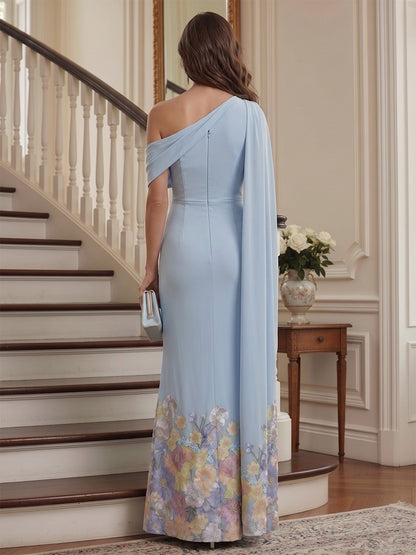Robe de la mère de la mariée fourreau asymétrique, longueur cheville avec détail fleur