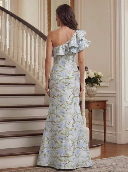 Robe longue de la mère de la mariée sirène asymétrique, sans manches à volants