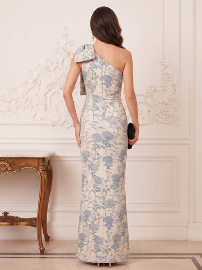 Robe Mère de la Mariée Longueur Sol Gaine/Colonne Monobretelle, avec Nœud Papillon
