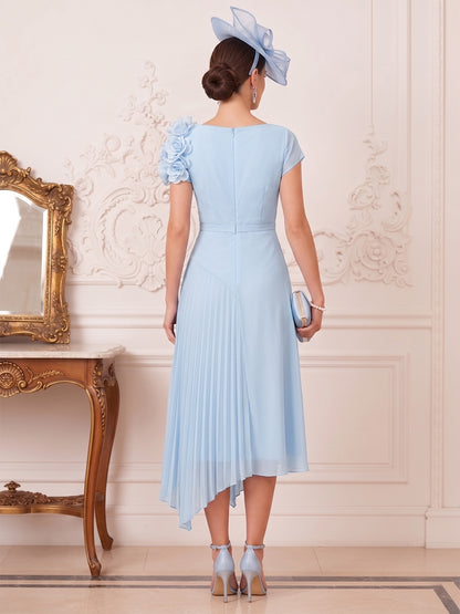 Robe Mère de la Mariée Ligne A/Princesse Asymétrique, Col Dégagé, avec Fleurs 3D & Plis