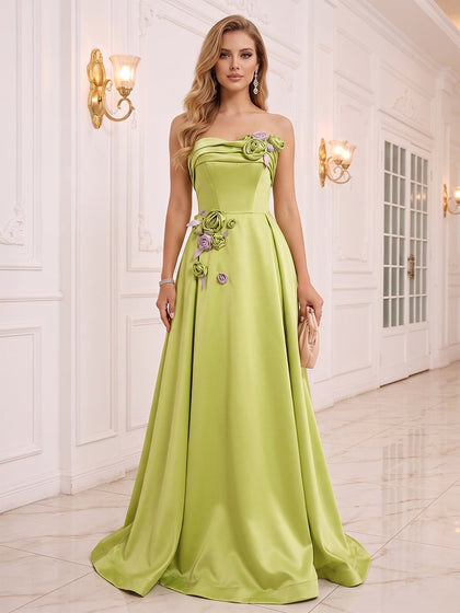 Ligne A/Princesse Sans Bretelles Sans Manches Longueur du Sol Robes de Soirée avec Ruchée & Florale 3D