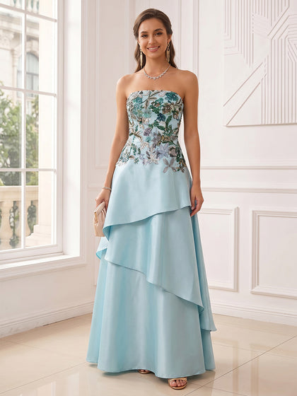 Ligne A/Princesse Sans Bretelles Sans Manches Longueur du Sol Robes de Soirée avec Volants & Appliques