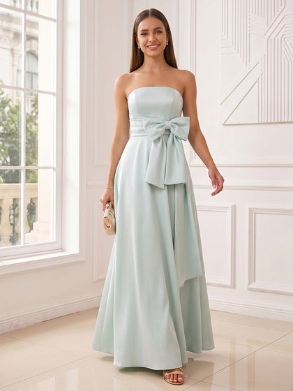 Ligne A/Princesse Sans Bretelles Sans Manches Longueur du Sol Robes de Soirée avec Noeud Papillon & Ruchée