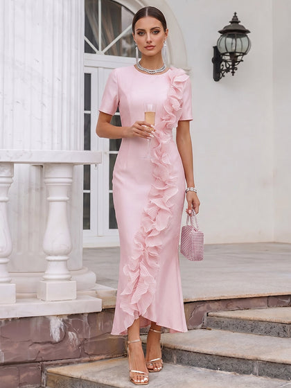 Gaine/Colonne Scoop Manches Courtes Asymétrique Robes de Cocktail avec Volants