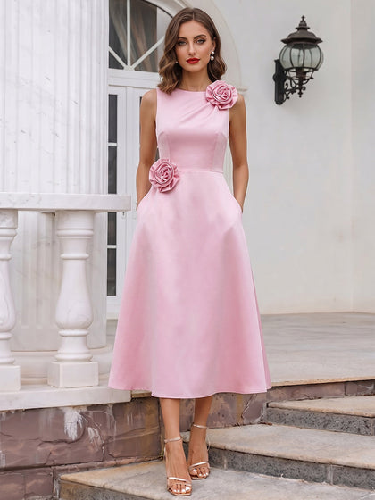 Ligne A/Princesse Scoop Sans Manches Longueur Thé Robes de Cocktail avec Florale 3D & Poche