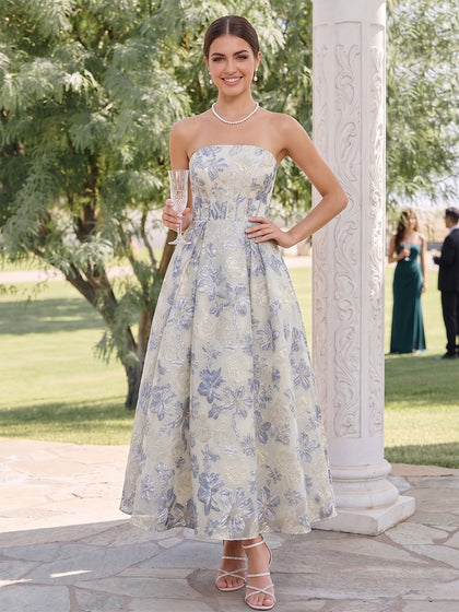 Robe d'Invité de Mariage Ligne A/Princesse Sans Bretelles, Longueur Cheville with Fronces