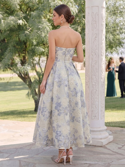 Robe d'Invité de Mariage Ligne A/Princesse Sans Bretelles, Longueur Cheville with Fronces