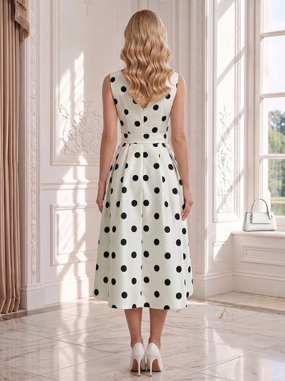 Robe d'Invité de Mariage Ligne A/Princesse à Col en V, Longueur Thé avec Fronces & Nœud Papillon