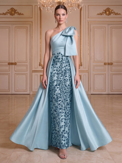 Robe de Soirée Trompette/Sirène Monobretelle, Longueur Sol avec Nœud Papillon & Broderies