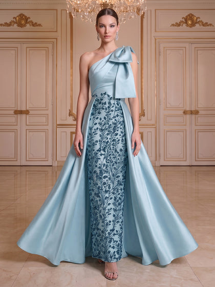 Trompette/Sirène Une épaule Sans Manches Longueur du Sol Robes de Soirée avec Noeud Papillon & Broderie