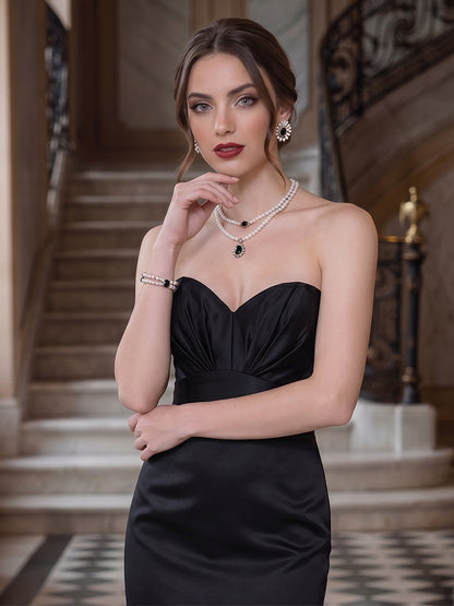 Robe de Soirée Trompette/Sirène Sans Bretelles, Longueur Sol with Volants