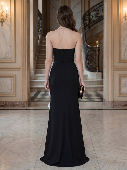 Robe de Soirée Trompette/Sirène Sans Bretelles, Longueur Sol with Volants & Fente Latérale