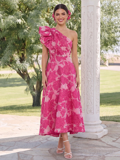 Robe d'Invité de Mariage Ligne A/Princesse Monobretelle, Longueur Cheville, avec Fronces & Volants